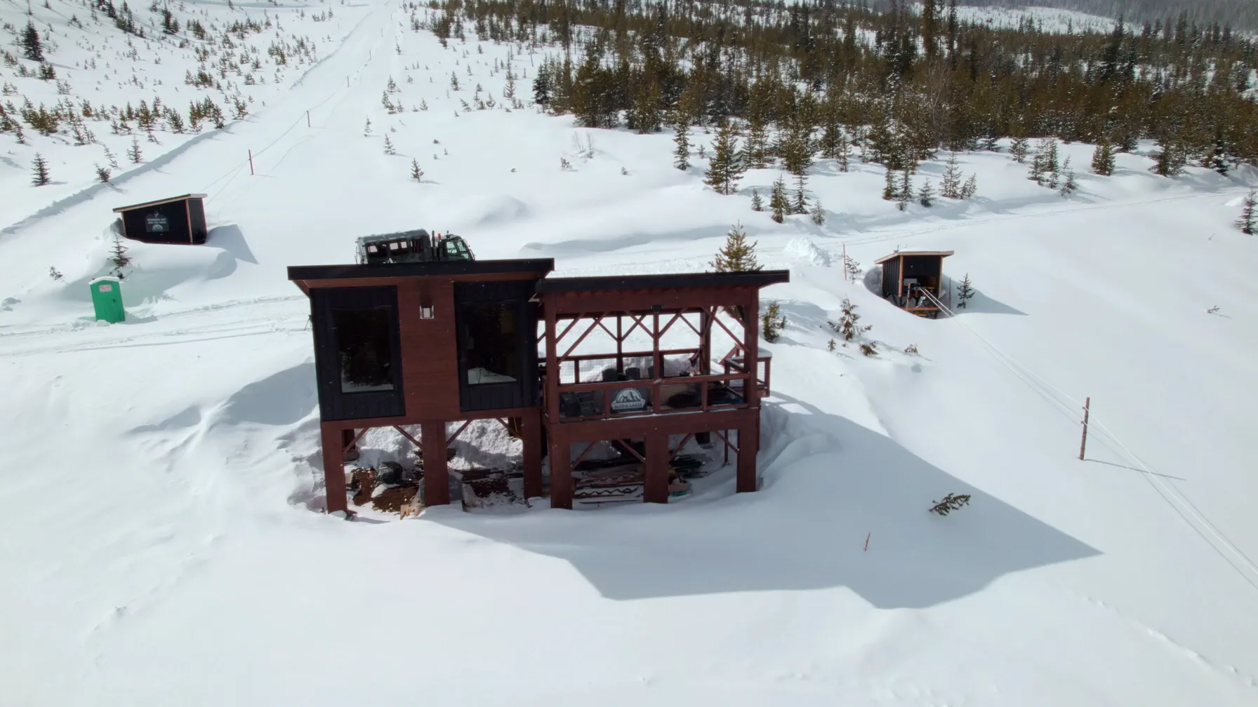 The Summit Hut warming hut in deep snow