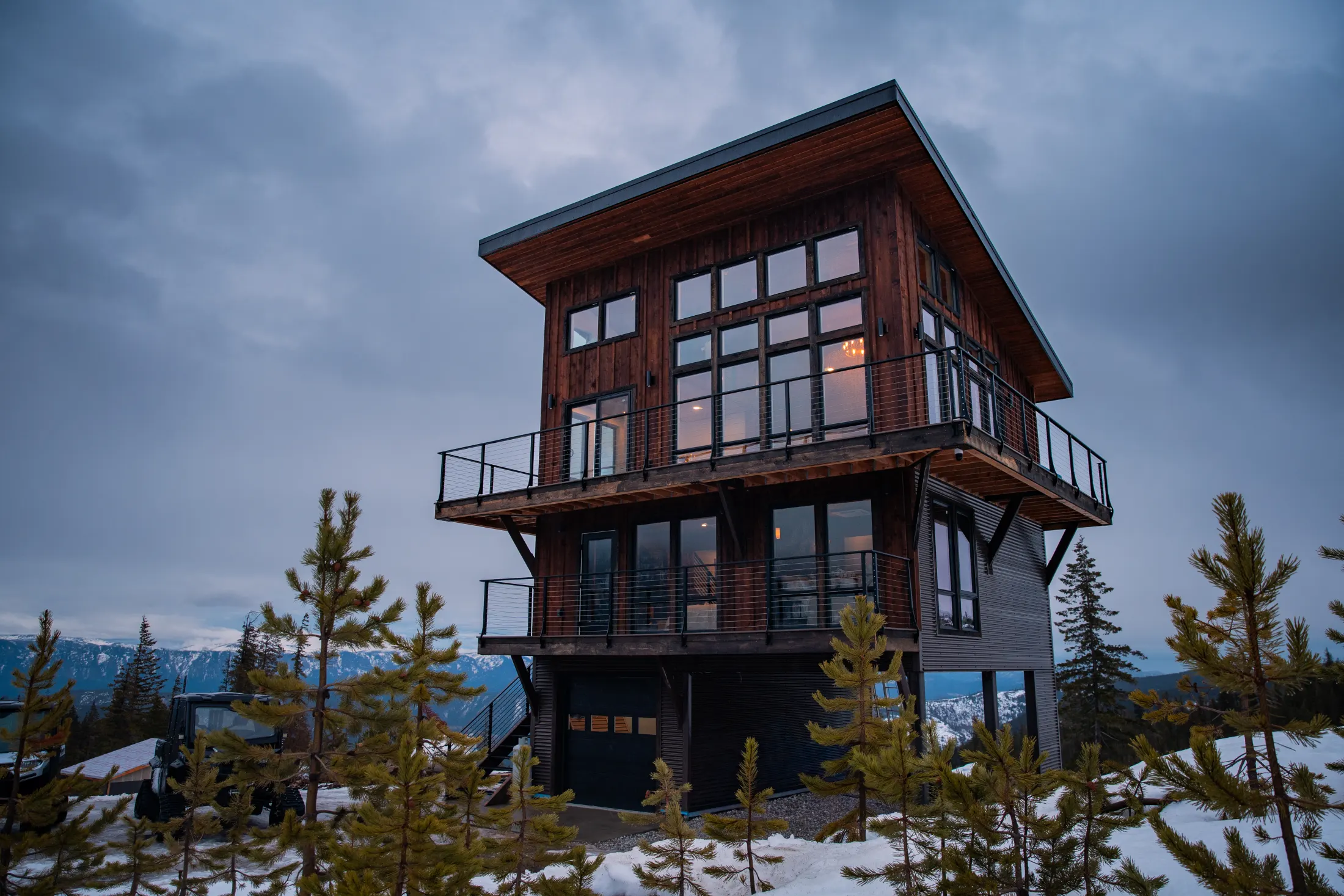 Watchtower exterior under evening clouds