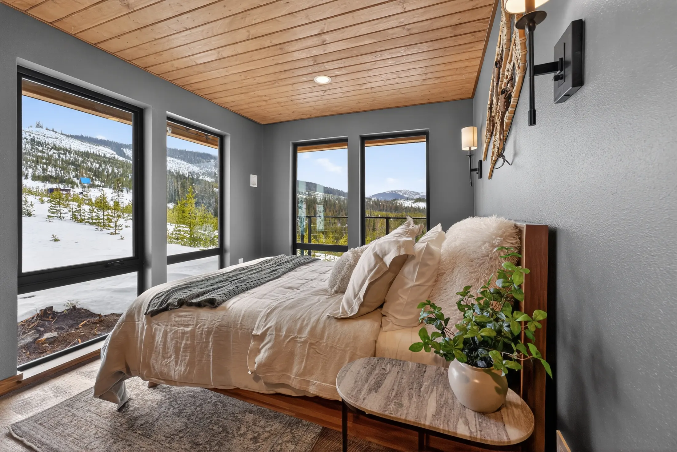 Bedroom with snowy view