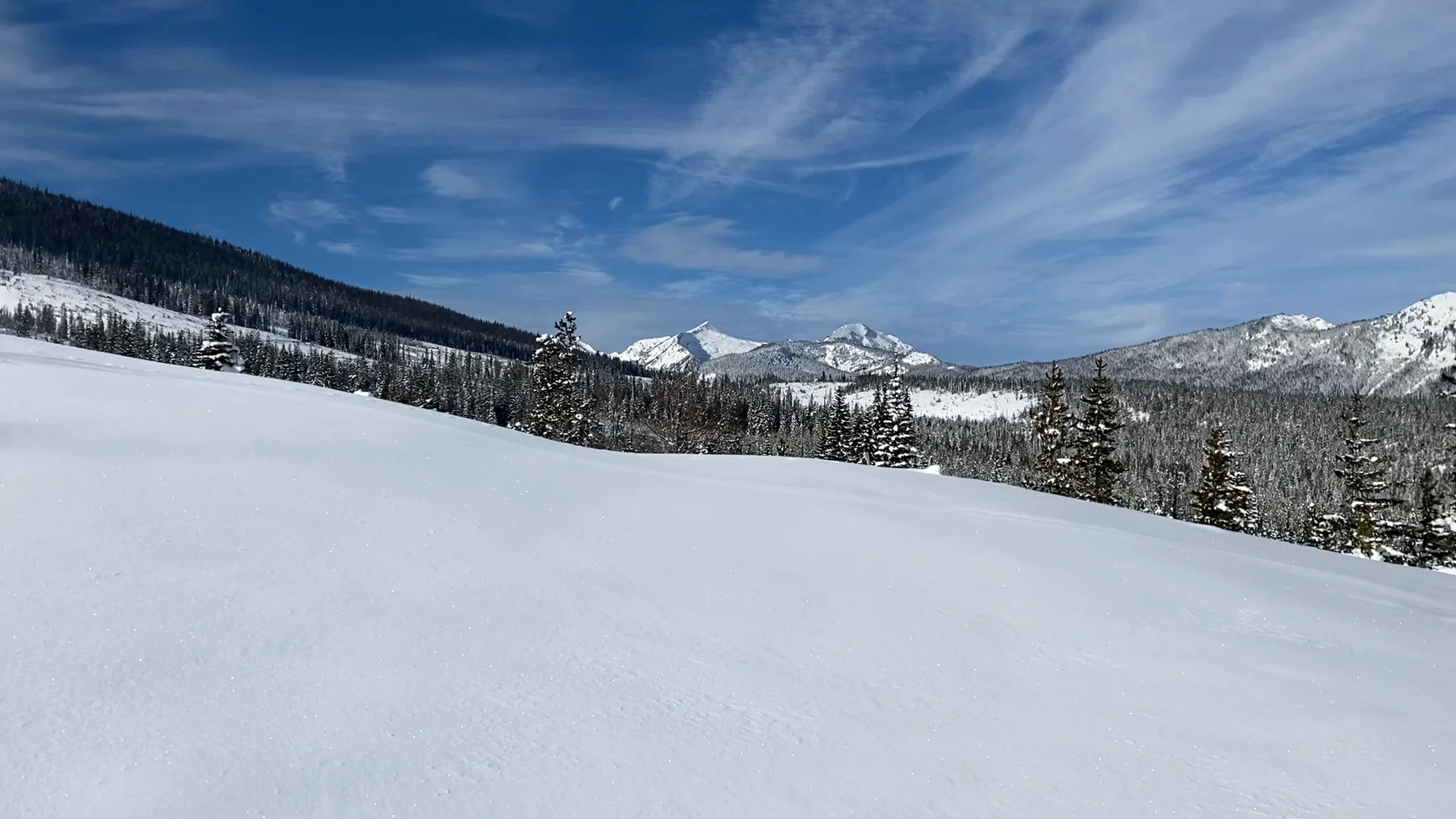 Fresh snowfield under a deep blue sky
